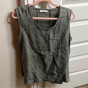 BRYN WALKER 100% linen olive green tank top size small lagenlook coastal grandma